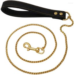 Dog Collars Durable Anti-Bite Metal Chain Lead For Small Medium Large Full Weld Leash PU Leather Iron Pet Accessories