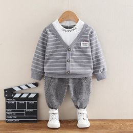 Clothing Sets Autumn 0-4 Year Old Stripe Fake Three Piece Children's Suit Solid Colour Letter Top Jeans Two Baby Sportswear