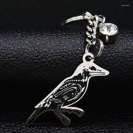 Keychains Gothic Crow Crystal Stainless Steel Keychain Women Silver Color Bird Key Chains Jewelry Acero Inoxidable Joyeria Mujer K555S06
