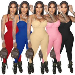 Sexy Spaghetti Strap Jumpsuits Women Clothes Spring Summer Bodycon Rompers Solid Sleeveless Leggings One Piece Outfits Skinny Overalls Fashion Streetwear 9179