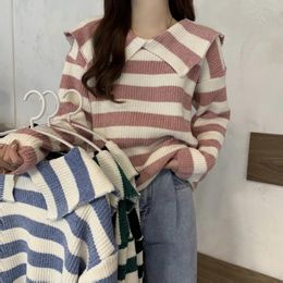 Women's Sweaters Sweater Autumn And Winter Loose Outer Wear 2023 Design Sense Of Minority Contrast Color Stripe Age Reducing