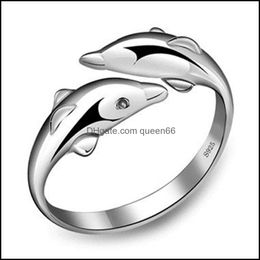 Band Rings Double Dolphin Love Open Ring Female Sier Drop Delivery Jewellery Dh64B