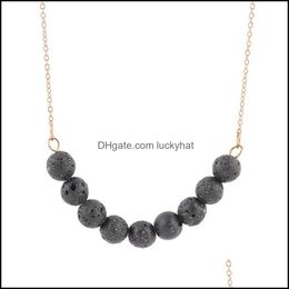 Chokers Pretty Lava Diffuser Necklace For Women Minimalist Beautifly Jewellery Black Stone Beads Necklaces Plated Gold Chain Choker Dr Dh3M9