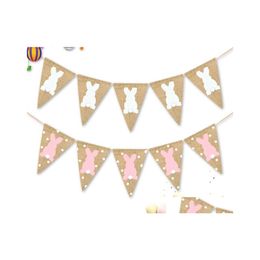Banner Flags Easter Flag Linen Triangar Hanging Colored Rabbit Carrots Pl Home Decor Layout Decorations Party Decorat Drop Delivery Dhk8X