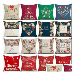 Cushion/Decorative Pillow Quality 20 Colours Decorative Ers For Christmas Halloween Linen Pillows 45X45Cm Custom Santa Printed Leanin Dh4Ih