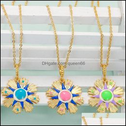 Pendant Necklaces Fashion High Quality Gold Plated Sun Star Flower Necklace Hand Painted Enamel Colorf Bohemian Copper Drop Delivery Dhadk