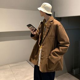 Men's Jackets Neploha Man Casual Oversize Vintage Jacket 2023 Fashion Coffee Harajuku Streetwear Male Long Sleeve Clothing