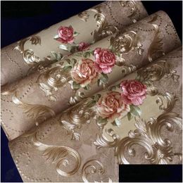 Wallpapers High Grade Luxury Embossed Texture Wall Paper 3D Damask Wallpaper Roll For Washable Pvc Modern Flower Brown Drop Delivery Dhpgs