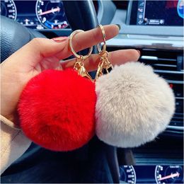 Party Favour Rex Rabbit Hair Ball Keychain Female Cute Car Key Pendant Plush Schoolbag Pendants Accessories Chain Drop Delivery Home Dhbrq