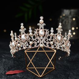 Wedding Hair Jewellery KMVEXO Baroque Rose Gold Colour Crystal Pearls Bridal Tiaras Crown Pageant Diadem Headbands 230112