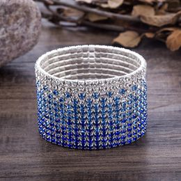 Bangle Rows Crystal Rhinestone Bangles Bracelet For Women Silver Plated Blue And Clear Combination Wedding BraceletBangle