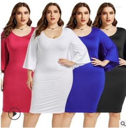 Casual Dresses 2023 Summer European And American Plus-size Womens Jersey Shoulder Fat Mm Sexy Bag Hip Dress1