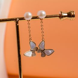 famous branddesignerFreshwater pearl Earrings Shell butterfly pendant Ear Studs Lady/girl Fashion jewelr