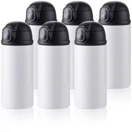 Sublimation Blanks Kids Water Bottle 12 OZ White Straight Tumbler Sippy Up Cup with Black Lid FY5576 ss0112