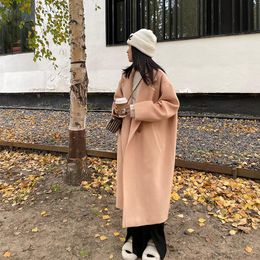 Women's Wool & Blends Autumn Women Vintage Double Breasted Meat-beige Woolen-clothes Coat Casual Big Notched Collar Long Sleeve Female Woole