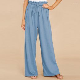 Women's Pants Oversize Women Casual Loose Wide Leg Pant Solid Home With Belt Palazzo Long Pantalones Femme Work Trousers 3XL