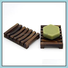 Soap Dishes Wood Dish Box Rack Wooden Charcoal Soaps Holder Tray Bathroom Shower Storage Support Plate Stand Drop Delivery Home Gard Ot3Ah