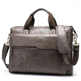 Briefcases Retro Genuine Leather Male Laptop Briefcase Bag Men Tote Handbag Business Horizontal Section Shoulder Crossbody