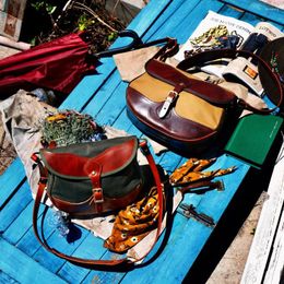 Briefcases American Tailor Brando Retro FR566 Super Top Italian Leather & Oil Wax Canvas Size 34 24 9cm Casual Shell Bag