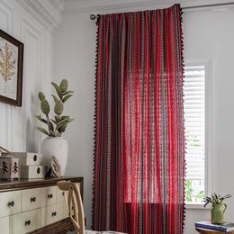 Curtain Bohemian Jacquard Red Curtains Sliver Backout Thick Window Drapes Bedroom Living Room Kitchen Easy Drape For