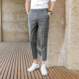 Men's Suits & Blazers 2023 Suit Pants Summer Plaid Business Casual Nine Points Trousers Slim