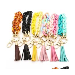 Keychains Lanyards Acrylic Bracelet Tassel Keychain Personalised Pendant Key Ring Female Mticolor Ins Hand String Bracelets Fashio Dhof2