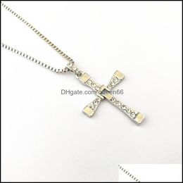 Pendant Necklaces Fast And Furious Toretto Cross Necklace Classic Movie Show Personality Fshion Metal Rhinestone Jewelry Gifts For G Dhy8T