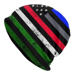 Berets Blue Red Green Line American Flag Beanie For Men Women - Unisex Cuffed Plain Baggy Skull Cap Summer Winter Warm Daily Kni