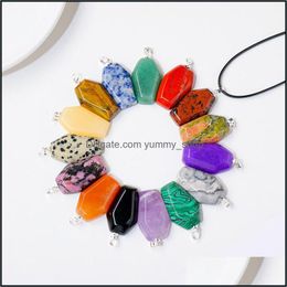 Pendant Necklaces Natural Stone Geometric Shape Quartz Agates Healing Crystal Tiger Eye Amethyst Charms Rope Chakra Necklace Jewelry Dhdtk