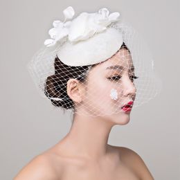 Berets Bride studio po headdress lace linen shallow white hat hair ornaments wedding dress accessorie fasinator Hair Clip 230112