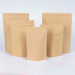 Packing Bags 11 Sizes Brown Kraft Paper Standup Heat Sealable Resealable Zip Pouch Inner Foil Food Storage Packaging Bag With Tear N Dh50T