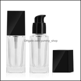 Packing Bottles 30Ml Square Clear Glass Pump Bottle With Black Plastic Empty Container Great As Essential Oil Lotion Liquid Soap Dro Otqif