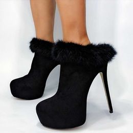 Dress Shoes Spring Big Size Sandals Women Open Heel Booty Comfortable Fur Plush High Slippers Slip-on Casual Platform