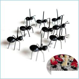 Forks 12Pcs/Lot Kitchen Gadgets Mini Ant Fruit Fork Plastic Party Decoration Bar Kids Dessert Tableware Accessories Drop Delivery Ho Dh3Ui