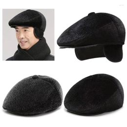 Berets Earflaps Faux Fur Flat Visor Cap Dad Hat Sboy Beret Warm Old Men Winter Driving Classic Cold Ear Outdoor Hats Thicken