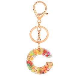 Keychains Lanyards Fashion Letter Car Key Chains For Women Men 26 Initial Alphabets Pendant Cute Keyrings Ring Holder Fruit Resin Dh3F9