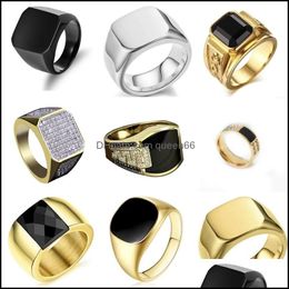 Band Rings Biker Punk Style Collection Gold Width Signet Square Finger For Men Party Wedding Jewellery Whole Sale Drop Delivery Otedr