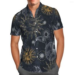 Men's Casual Shirts Sun Moon 3D Print Beach Hawaiian 2023 Summer Shirt Short Sleeve Retro Streetwear Oversized 5XL Camisa Social Chemise