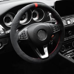 for Mercedes-Benz W205 C200 C260 C300 B200 Hand-stitched Black Suede Car Steering Wheel Cover