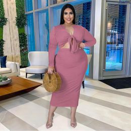 Plus Size Dresses Ladies Arrival Dress Set Simple And Elegant Formal Slim Fit Solid Long Sleeve Matching Mid-Calf