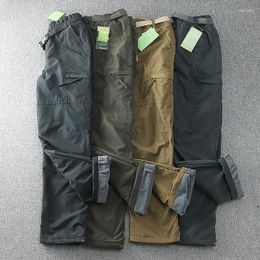 Men's Pants Winter Thick Fleece Casual Outdoor Windproof Waterproof Warm Cargo Double Layer Thermal Straight Long Trousers