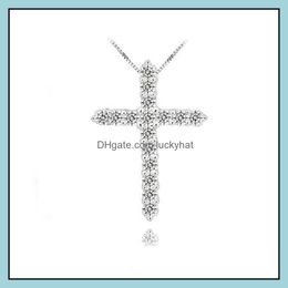 Pendant Necklaces 925 Sier Cross Necklace Sterling With Luxury Austria Crystal 3 Layer Platinum Plated Drop Delivery Jewellery Pendants Dhprj