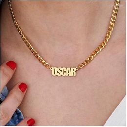 Pendant Necklaces Personalized Custom Old English Name For Women Men Curb Chians Hip Hop Jewelry Stainless Steel Letter Long