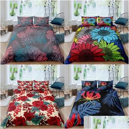 Bedding Sets Flower Pattern Comforter Er Pillowcase Set Bed Linens Quilts Twin Fl Queen King Size Floral Duvet Bedclothes Drop Deliv Dhfb7