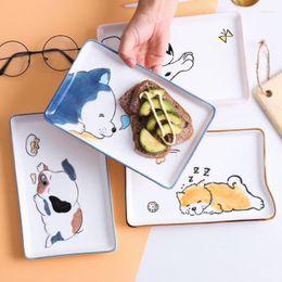 Plates 22 14cm Korean Rectangular Cute Dog Series Ceramic Snack Plate Home Kitchen Storage Accessories Jewellery Dish