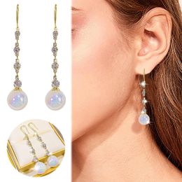 Hoop Earrings Beach Stud Long Pearl Tassel Earring For Women Freshwater Rhinestone Jewelry Drop