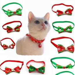 Dog Collars Leashes Christmas Series Of Pet Bow Tie Necktie Collar With A Shining Rhinestone Cat Decorations Supplies Accessories Dhbxd