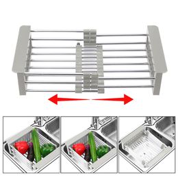 Dish Racks Telescopic Sink Storage Drying Stainless Steel Kitchen Organiser Adjustable Drainers Drain Basket 230111