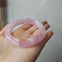 Bangle Inner Diameter 58mm Genuine Natural Pink Quartz Crystal Woman Bracelets