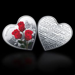 Heart-shaped Rose Valentine's Day Gift Metal Commemorative Coins 52 Languages I Love You Medal Challenge Coin Crafts FY2672